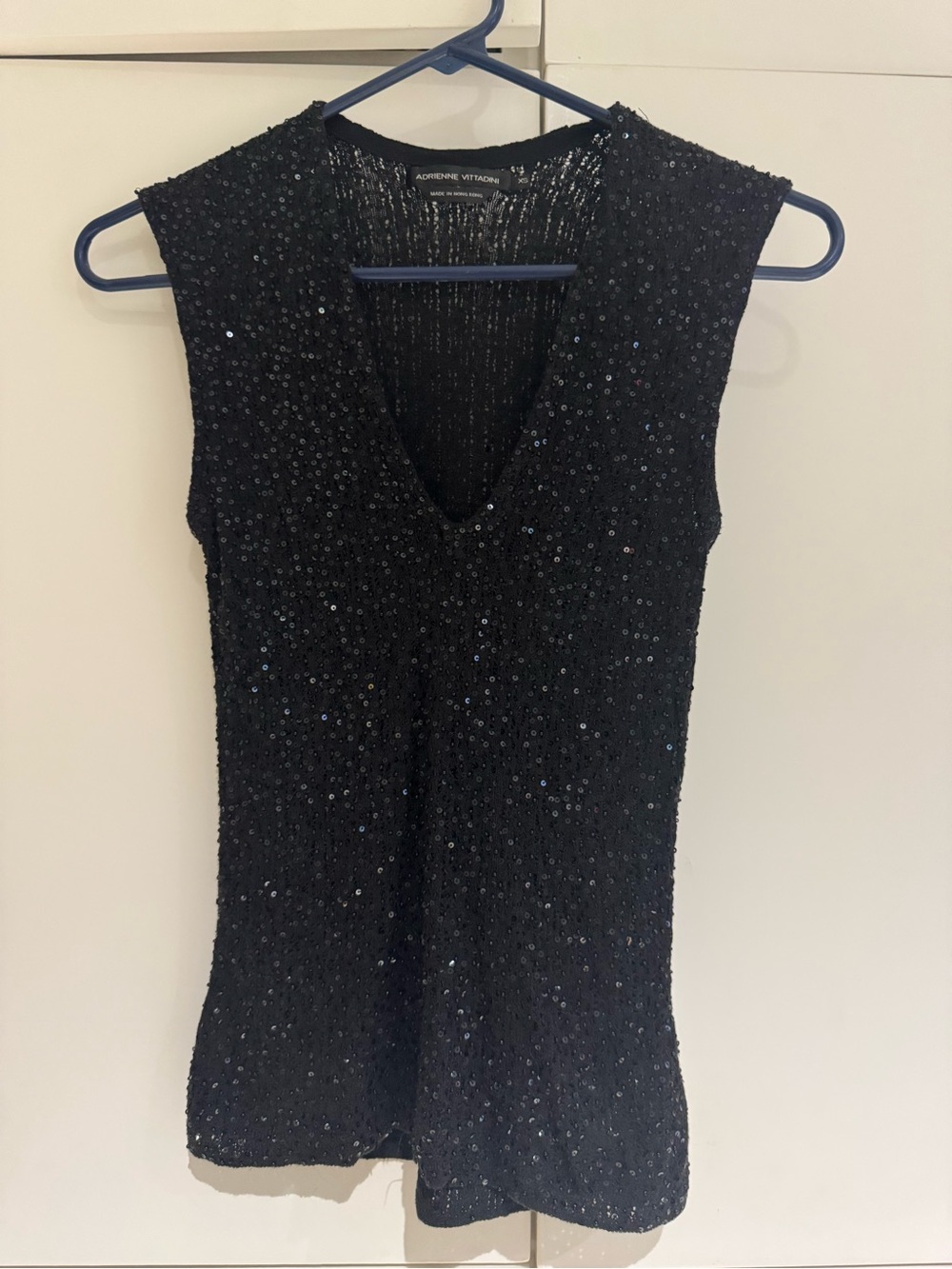 Adrienne Vittadini Black Sequin V-Neck Tank Top